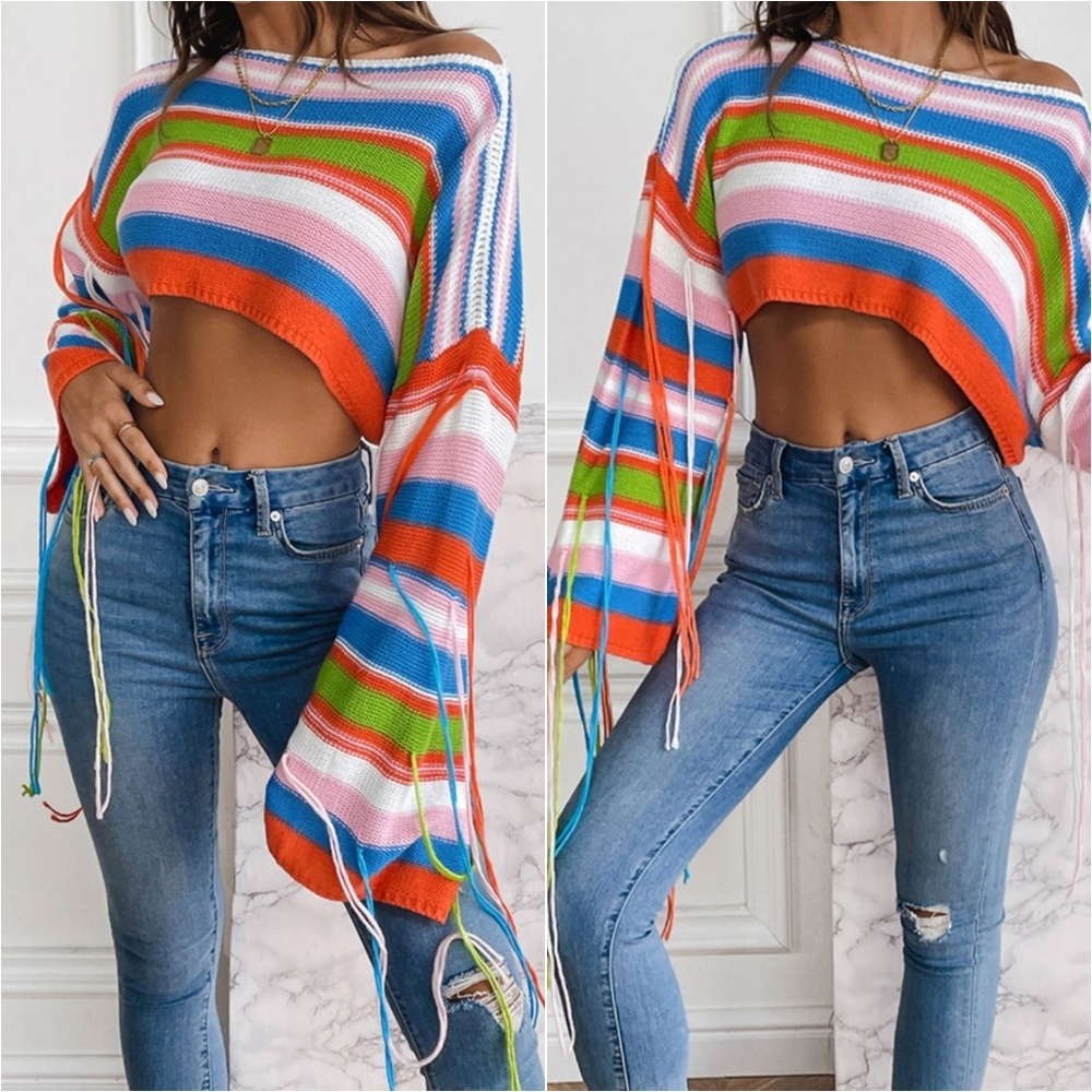 Fringe Fiesta Cropped Knit Top - Orange Red
